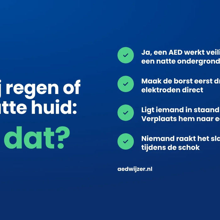 Kun je een AED gebruiken bij regen of op een natte huid?