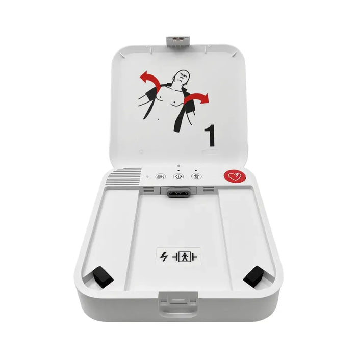 Physio-Control LIFEPAK CR2 volautomatische AED met WiFi voorkant met open klep 