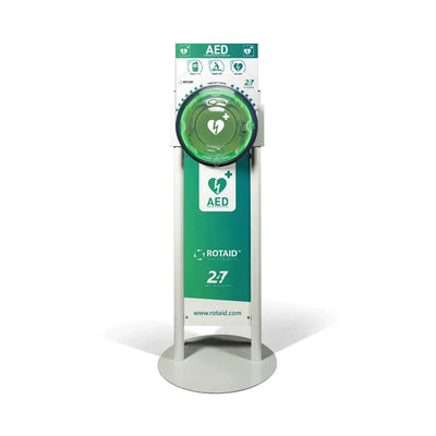 Rotaid totem AED pole / holder including backboard
