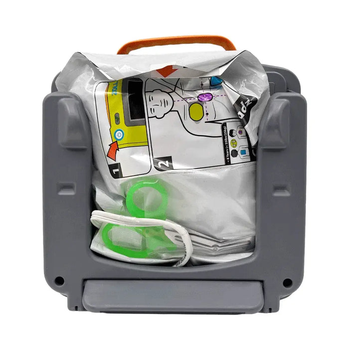 ZOLL AED 3 halfautomatische AED achterkant met elektroden