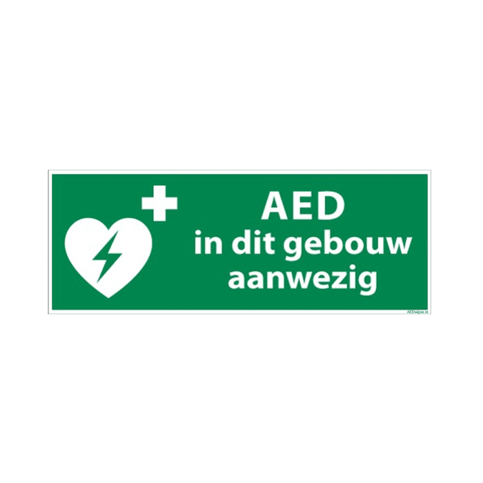 ILCOR Bord AED in dit gebouw aanwezig 30 x 10 cm.